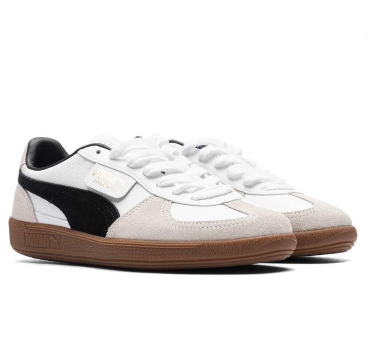 PUMA Palermo Leather Trainers In White and Black
