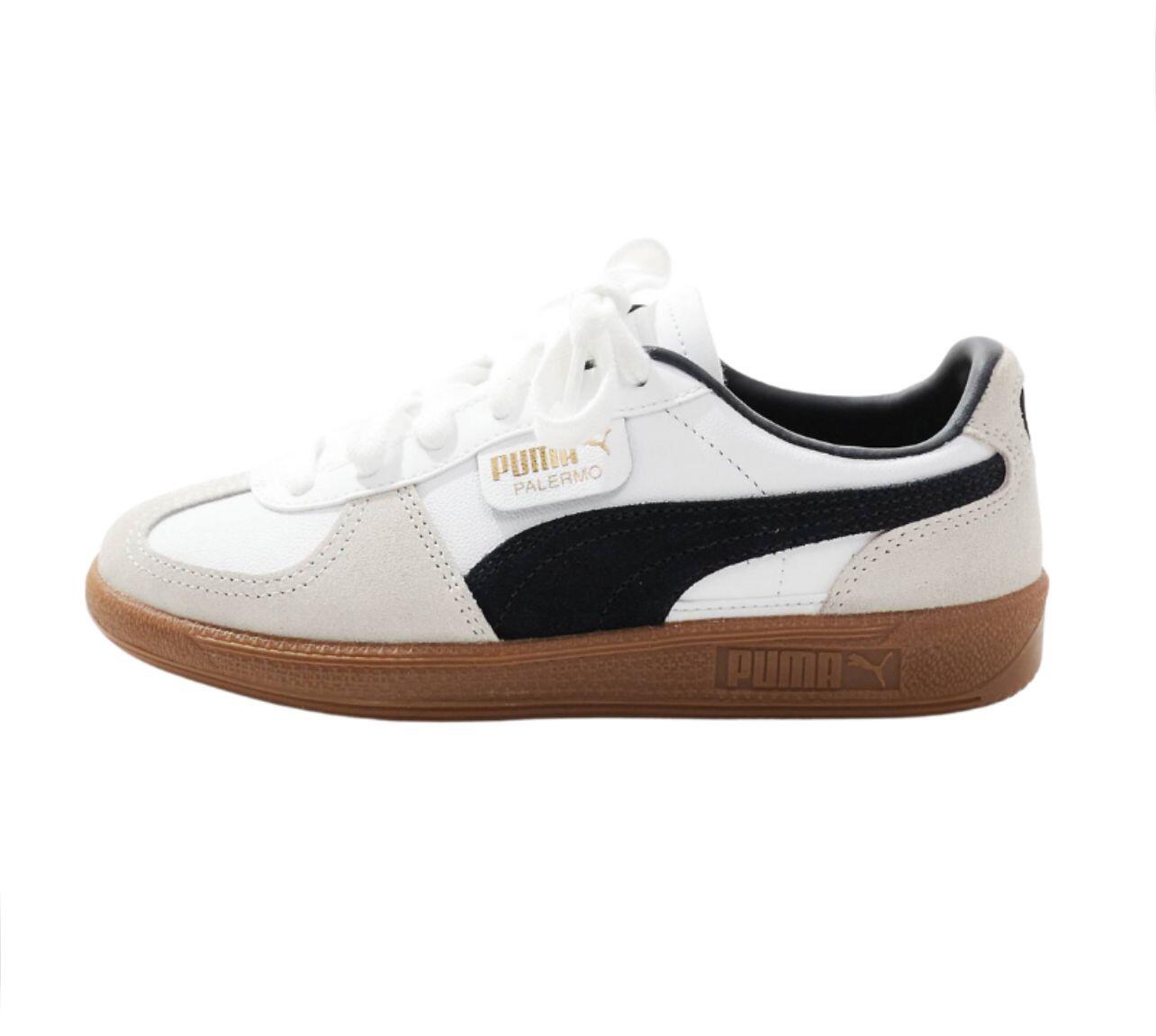 PUMA Palermo Leather Trainers In White and Black