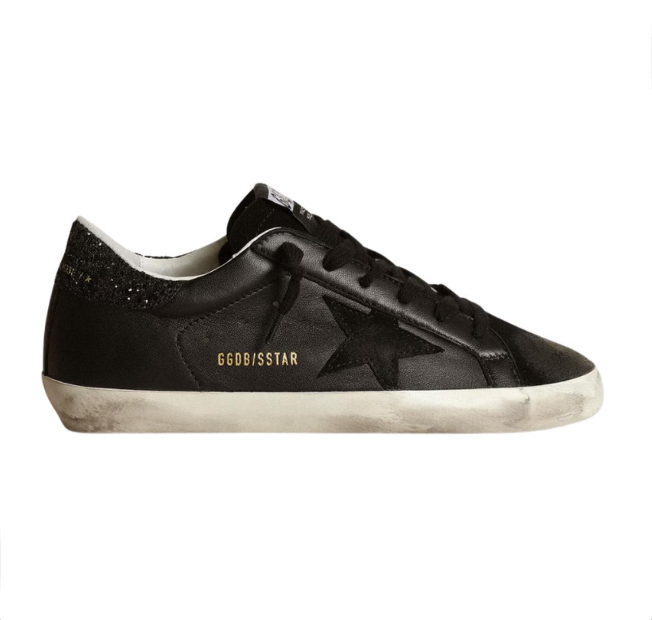 Golden Goose Superstar - Black Glitter Heel