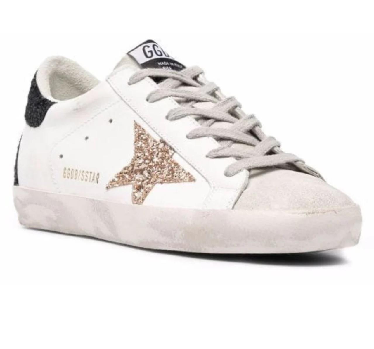 Golden Goose Superstar in white, black & glitter Star