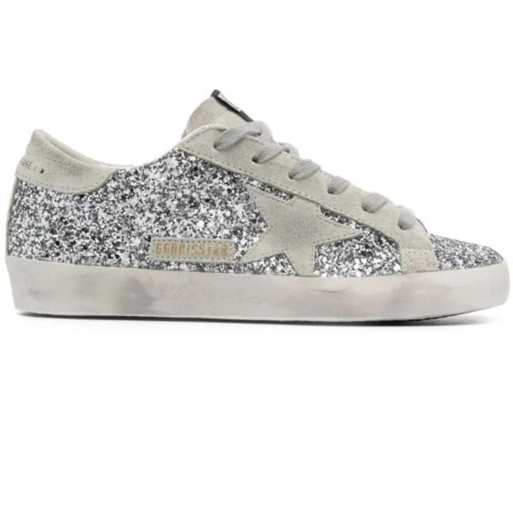 Golden Goose Superstar in Silver glitter and gray