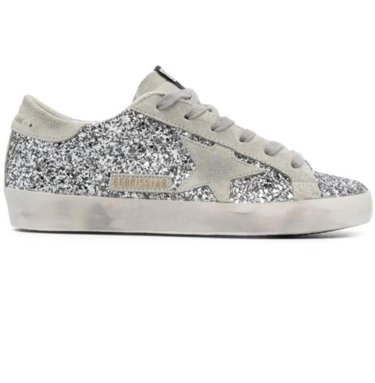 Golden Goose Superstar in Silver glitter and gray