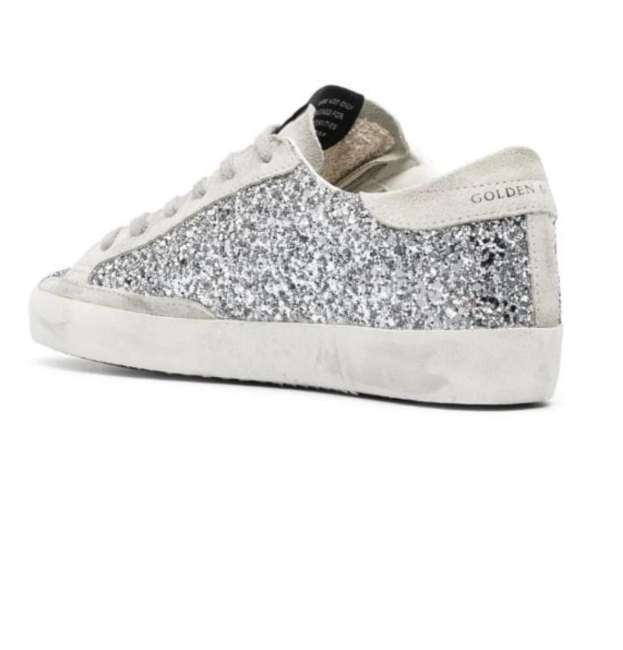 Golden Goose Superstar in Silver glitter and gray
