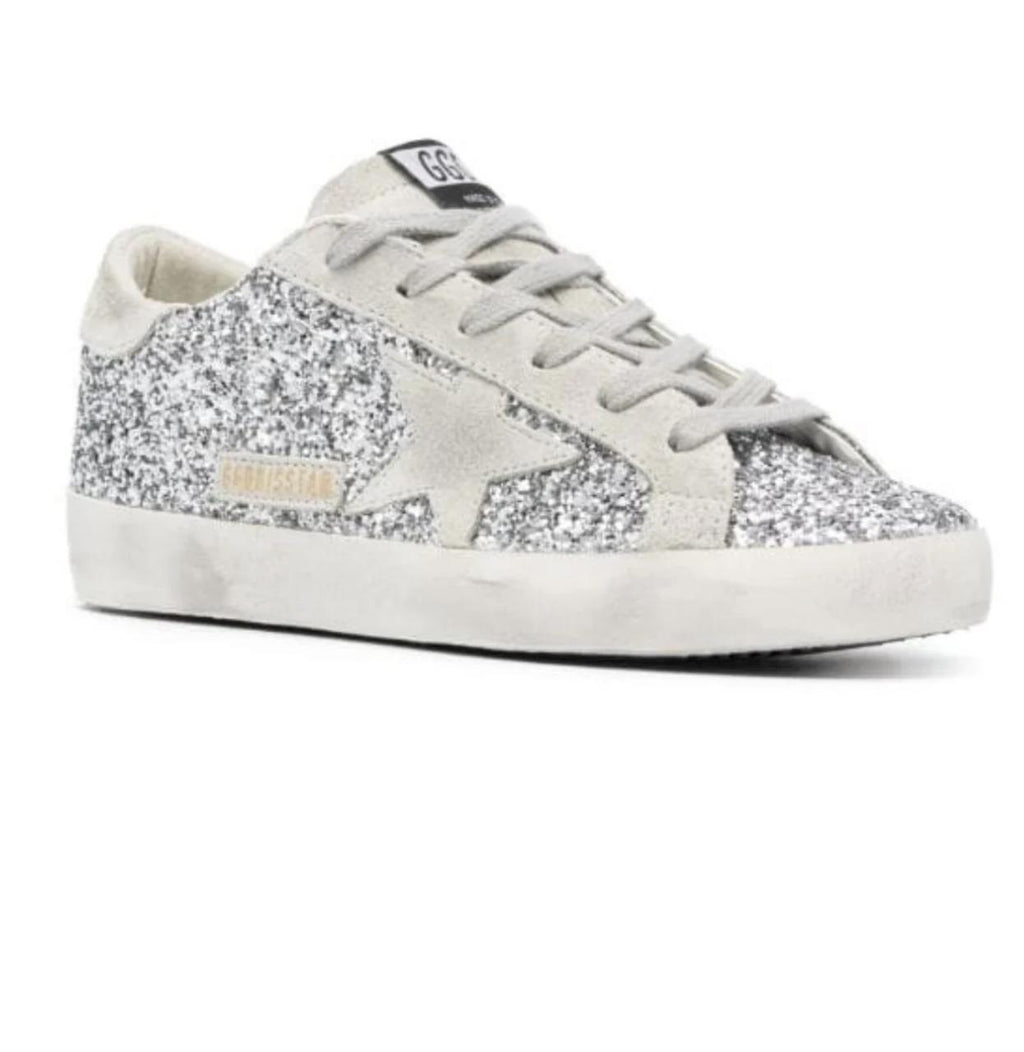Golden Goose Superstar in Silver glitter and gray
