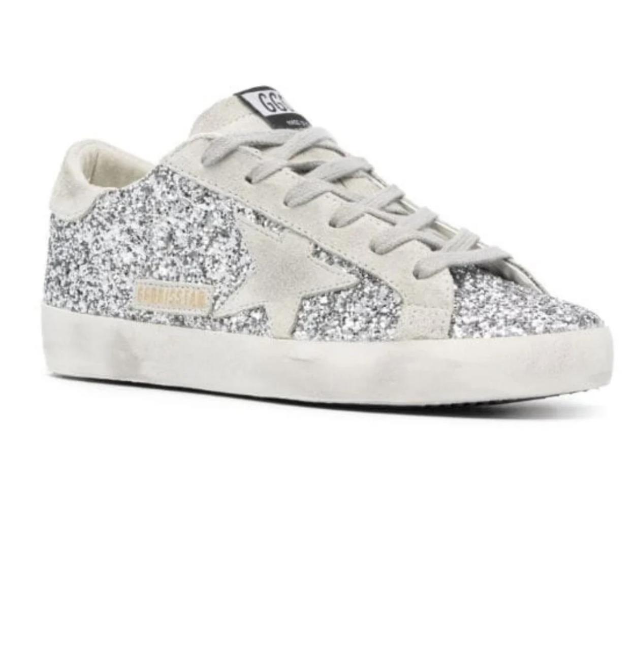 Golden Goose Superstar in Silver glitter and gray