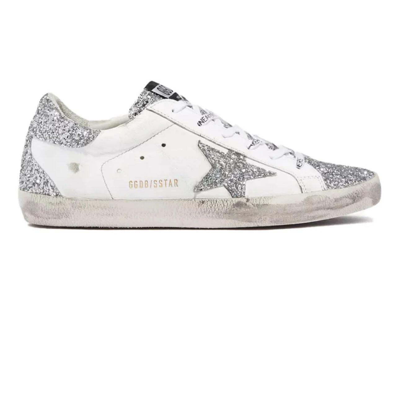 Golden Goose Superstar in White and Silver glitter