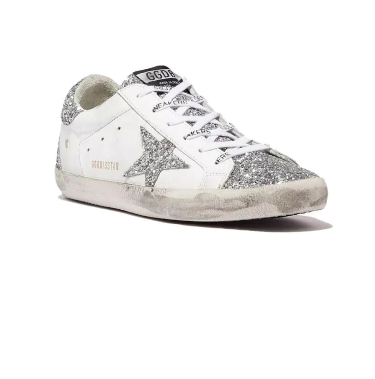 Golden Goose Superstar in White and Silver glitter